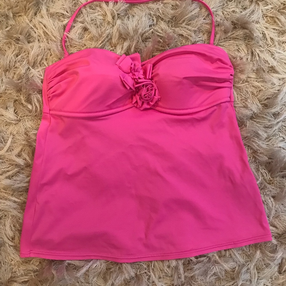 J. Crew Hot Pink Floral Bandeau One-Piece Swim Top